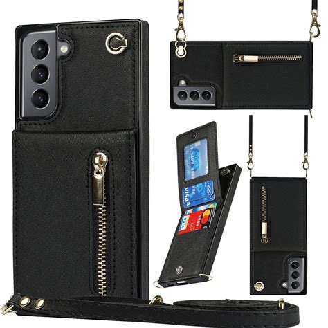 Compatible With For Galaxy S21 Fe Wallet Case Crossbody Zipper Phone Case Square With Rfid