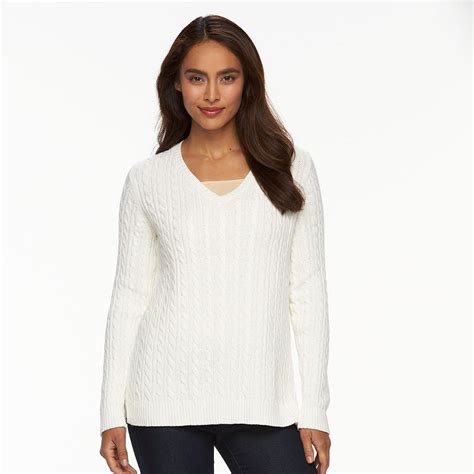 Womens Croft And Barrow® V Neck Cable Knit Sweater Sweaters Women