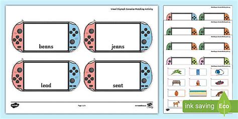 Vowel Digraph Consoles Matching Activity Profesor Hizo