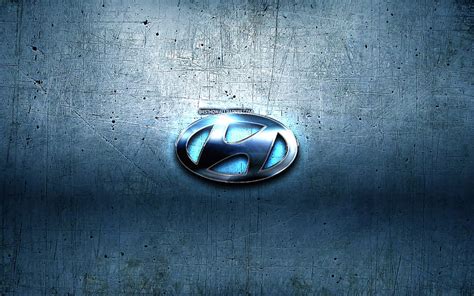 Hyundai Metal Logo Blue Metal Background Automotive Brands Hyundai