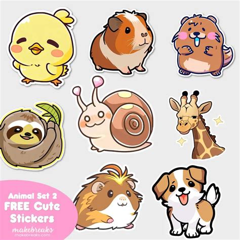 FREE Cute Animals Stickers Clipart - SET 2 - Make Breaks