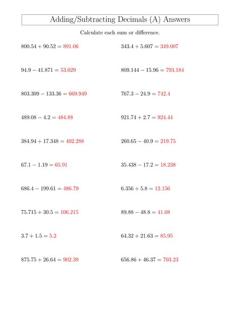 Adding And Subtracting Decimals Worksheets Gcse Maths Free Worksheets Library