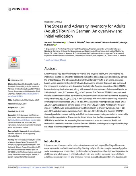 Pdf The Stress And Adversity Inventory For Adults Adult Strain In German An Overview And