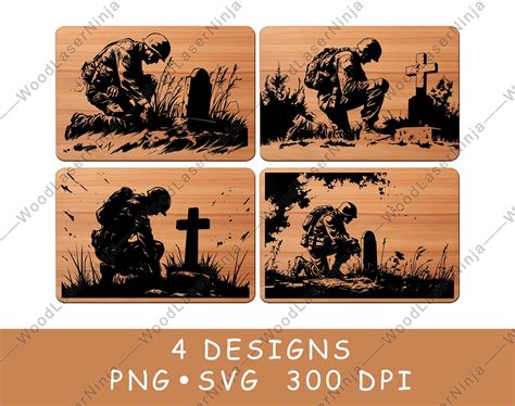 Fallen Soldier Kneeling Army Grave American Hero Laser File Coaster