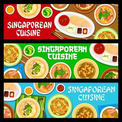 Singaporean cuisine food banners, Singapore dishes 16162439 Vector Art ...