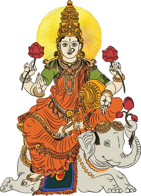 The Hindu Goddess Of Wealth Lakshmi Seated On White Elephant 9854723