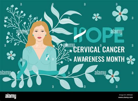 Cervical Cancer Awareness Month Hope Phrase White Woman With Flowers