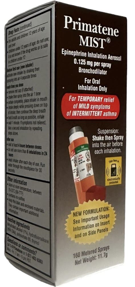 Primatene Mist Epinephrine Inhalation Aerosol Bronchodilator 160 Sprays