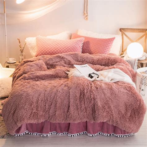 Haihua Fluffy Comforter Set Fluffy Plush Shaggy Duvet