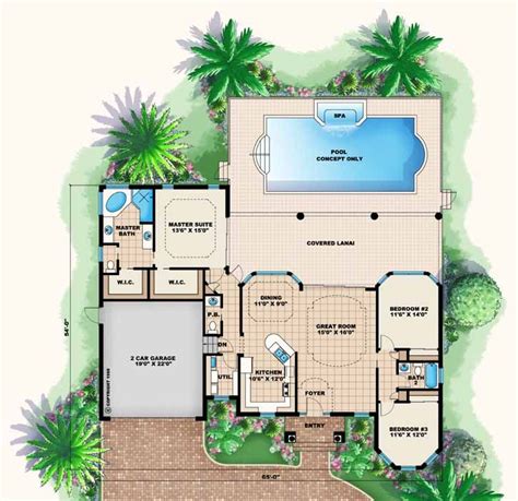 Mediterranean House Plan - 3 Bedrooms, 2 Bath, 1786 Sq Ft Plan 55-182 ...