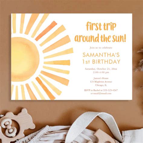 Sunshine Boho First Trip Around The Sun Birthday Invitation Zazzle