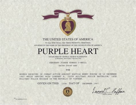 Purple Heart Citation Template Purple Heart Certificate Purple Heart ...