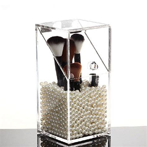 Hqdeal New Acrylic Makeup Cosmetic Brushes Holder Organiser Storage Box Clear With Lid Dust