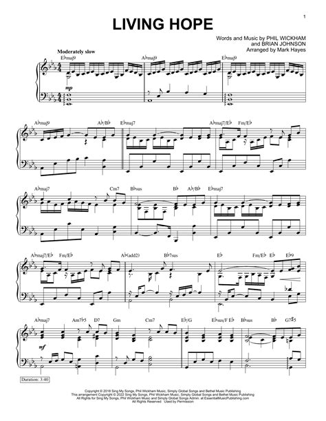 Phil Wickham "Living Hope (arr. Mark Hayes)" Sheet Music for Piano Solo ...