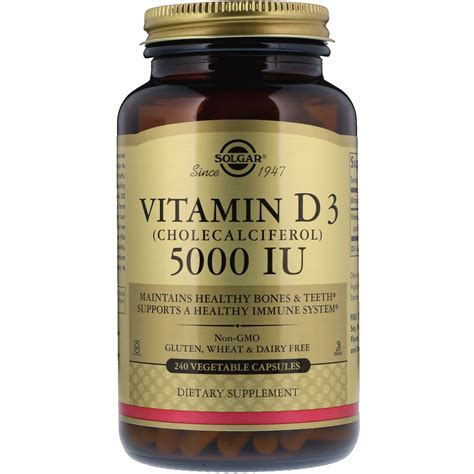 Solgar, Vitamin D3 (Cholecalciferol), 5000 IU, 240 Vegetable Capsules ...