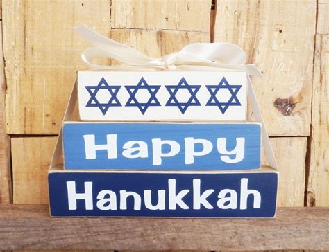 Happy Hanukkah Small Blocks Wood Sign Wood Blocks Holiday Etsy Blue