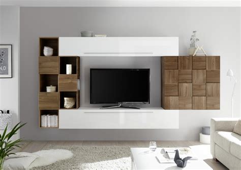 Meuble TV suspendu blanc laqué et bois design COGNAC Leroy Merlin