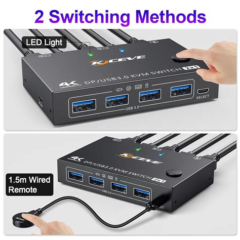 2 Port 4k144hz Displayport Usb30 Kvm Switch Mit Kabelfernbedienung