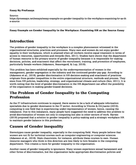 📌 Essay Example On Gender Inequality In The Workplace Examining Hr As The Source Free Essay