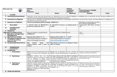 AP 8 Week 1 Daily Lesson Plan Daily Lesson Log Paaralan Baitang 8