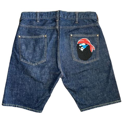 Bape Shortsnn Bape Jorts With Pirate Ape Head Depop