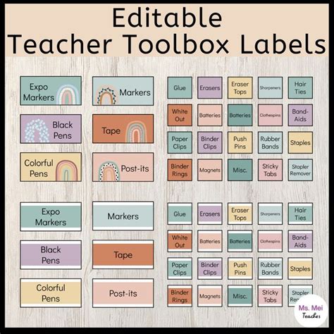 Teacher Toolbox Labels Drawer Boho Rainbow And Neutral Colors