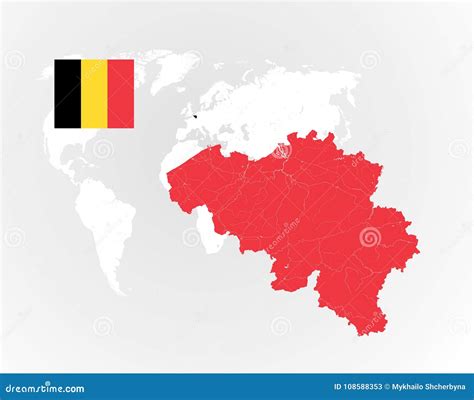 Map of Belgium with Rivers and Lakes and the National Flags of B Stock ...