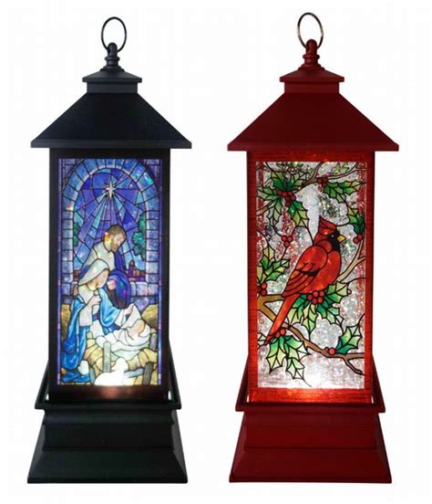 Led Lighted Nativitycardinal Stained Glass Glitter Lantern Item 322100 The Christmas Mouse