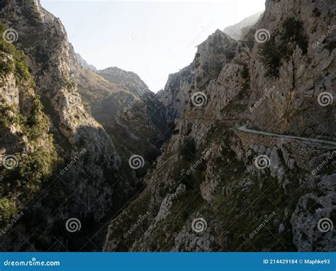 Panorama Of Gorge Valley Canyon Hiking Trail Path Route Senda Del Cares