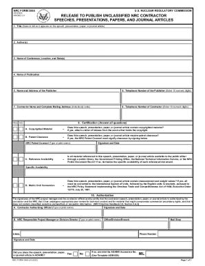 Fillable Online Nrc Form A Release To Publish Unclassified Nrc