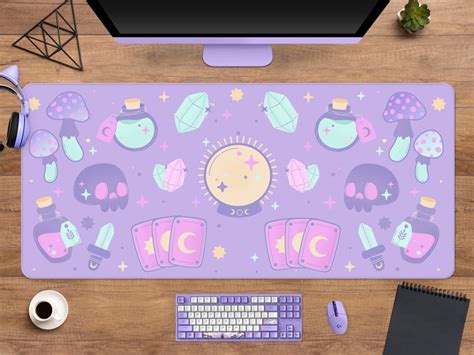 Pastel Goth Desk Mat Kawaii Cute Witch Mousepad Purple Etsy