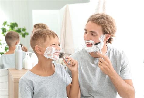 Father And Son Shaving Together Stock Image Image Of Mirror Bonding