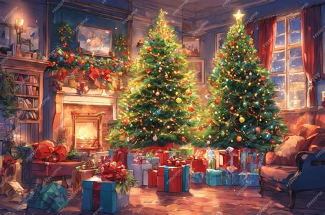 Premium AI Image | Anime style Christmas tree decorated with blinkers with gift boxes Aroundxmas ...