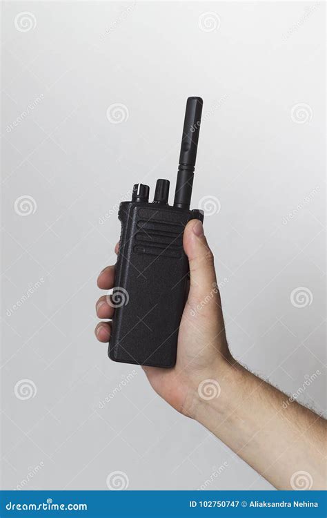 Man`s Hand Holding Portable Walkie Talkie Stock Image Image Of System