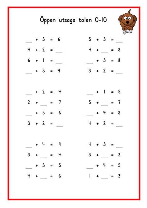 Öppna utsagor i talområdet 0 10 addition Matematik Matte