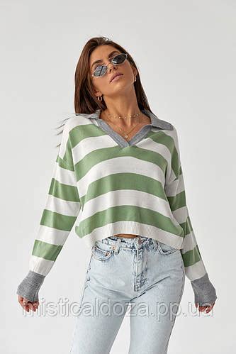 Кофта поло в полоску с длинным рукавом QU STYLE - мятный цвет, S (есть ...