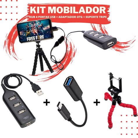 Kit Mobilador Hub Portas Usb Cabo Adaptador Otg Tipo C Micro Usb