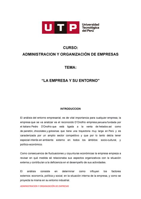 Tarea S03 Donofrio Curso Administracion Y OrganizaciÓn De Empresas Tema “la Empresa Y Su