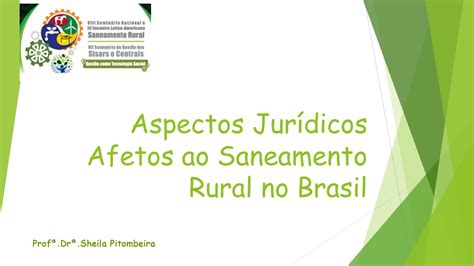 Aspectos Jur Dicos Afetos Ao Saneamento Rural No Brasil Prof Dr