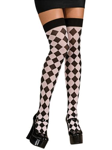 Sexy Black And Pink Harlequin Checkered Thigh Highs Stockings