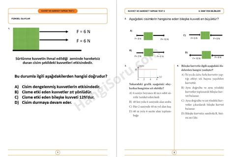 6 Sınıf Kuvvet ve Hareket Testi PDF İndir HangiSoru