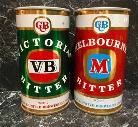 Melbourne Bitter. 740ml. & Victoria Bitter. 750ml S/S Steel.Beer Cans x ...