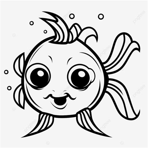 Fish Doodle Cute Single Fish With Big Lips And Eyes Cartoon White And Black Vector Illustration ...