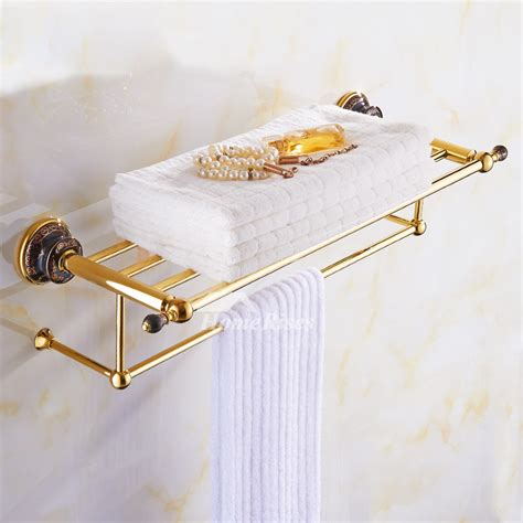 Wall Mounted Towel Rack Polished Brass Double Black Ceramic Unique