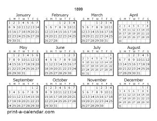 Download 1899 Printable Calendars