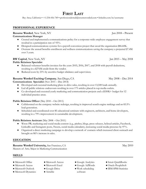 Communications Manager Resume Example for 2023 | Resume Worded