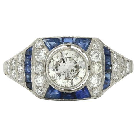 Fantastic Art Deco French Cut Sapphire Diamond Platinum Ring At 1stdibs