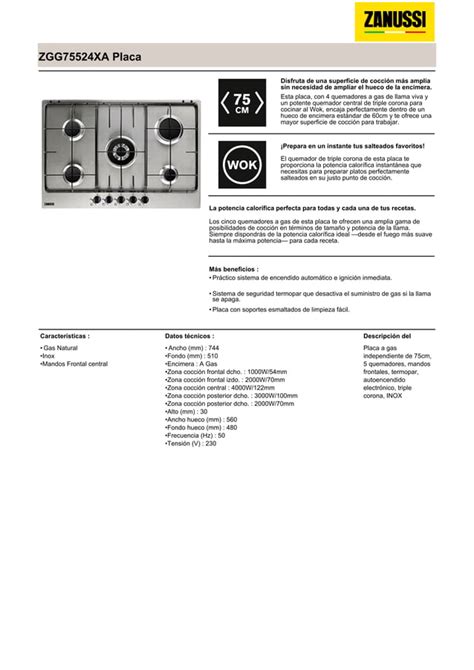 Manual Zanussi Encimera Zgg Xa Pdf Descarga Gratuita