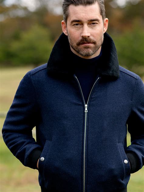 Biella Navy Wool Shearling Collar Flight Jacket By Proper Cloth