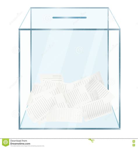 Realistic Modern Glass Transparent Ballot Box With Voting Papers Inside